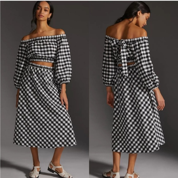 ✨ Set! Anthropologie Gingham Skirt Set Sz M - Picture 1 of 6